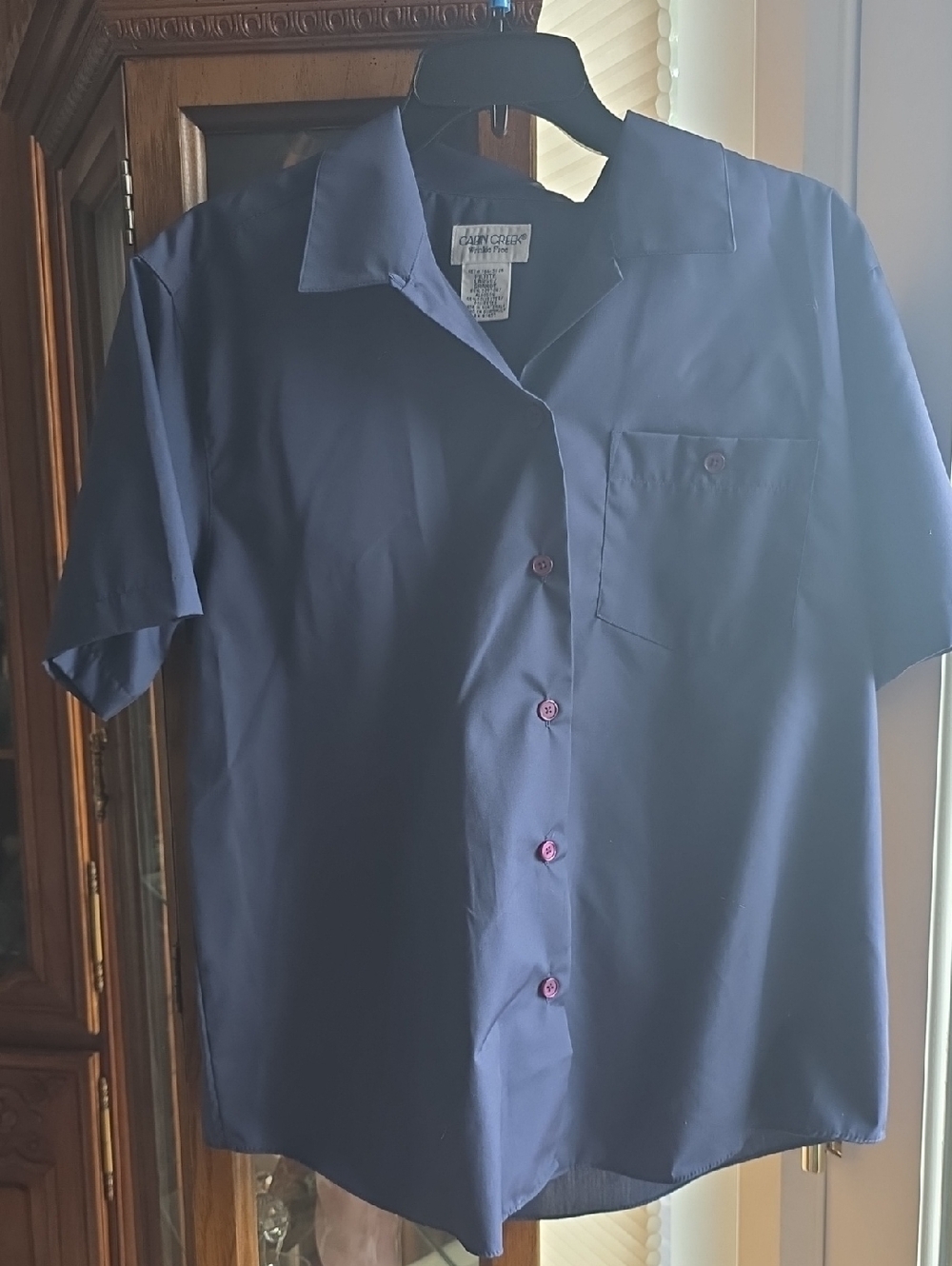 Cabin Creek Vintage Wrinkle Free Navy Short-Sleeve Button-Down Shirt